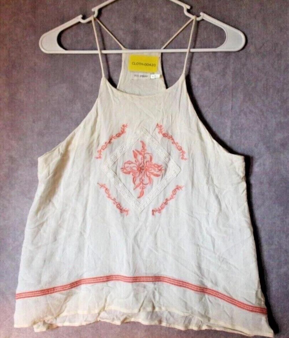 Blu Pepper Tank Womens M White Embroidered Crochet Ruffle Strappy Tunic